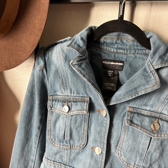 Bebe medium wash military style denim jean button fitted y2k 2000s jacket coat - Picture 2 of 5